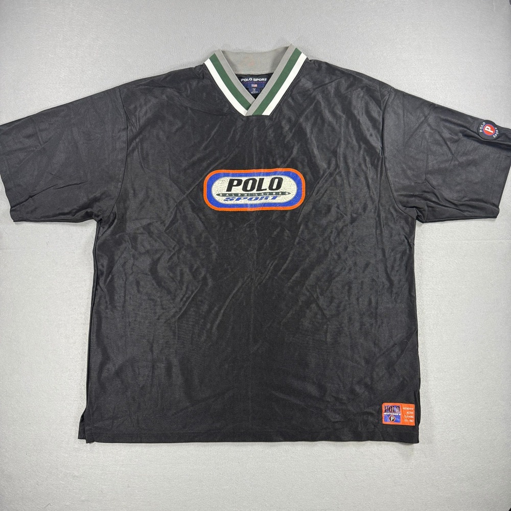 Vintage 90s Polo Sport Ralph Lauren Jersey Men 2XL Black V-Neck Nylon Rare USA